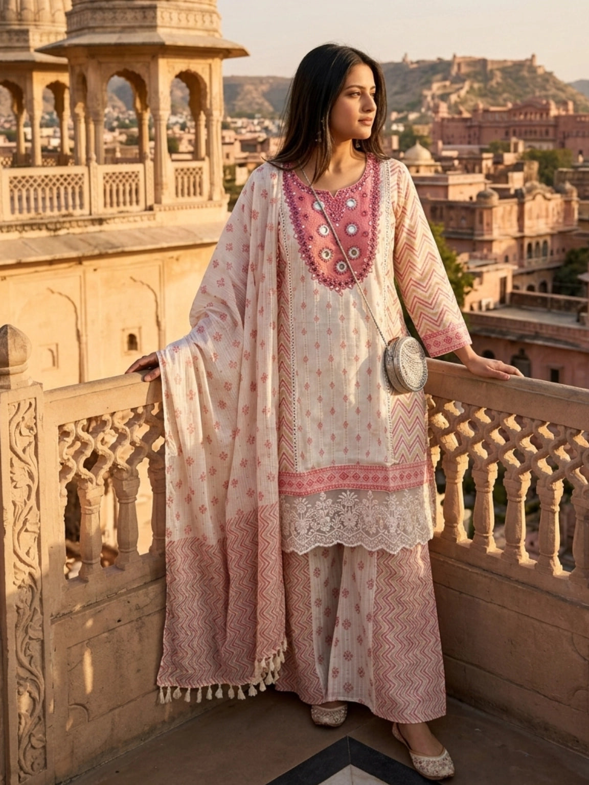 Blush Pink Embroidered Kurta Pant Set with Dupatta