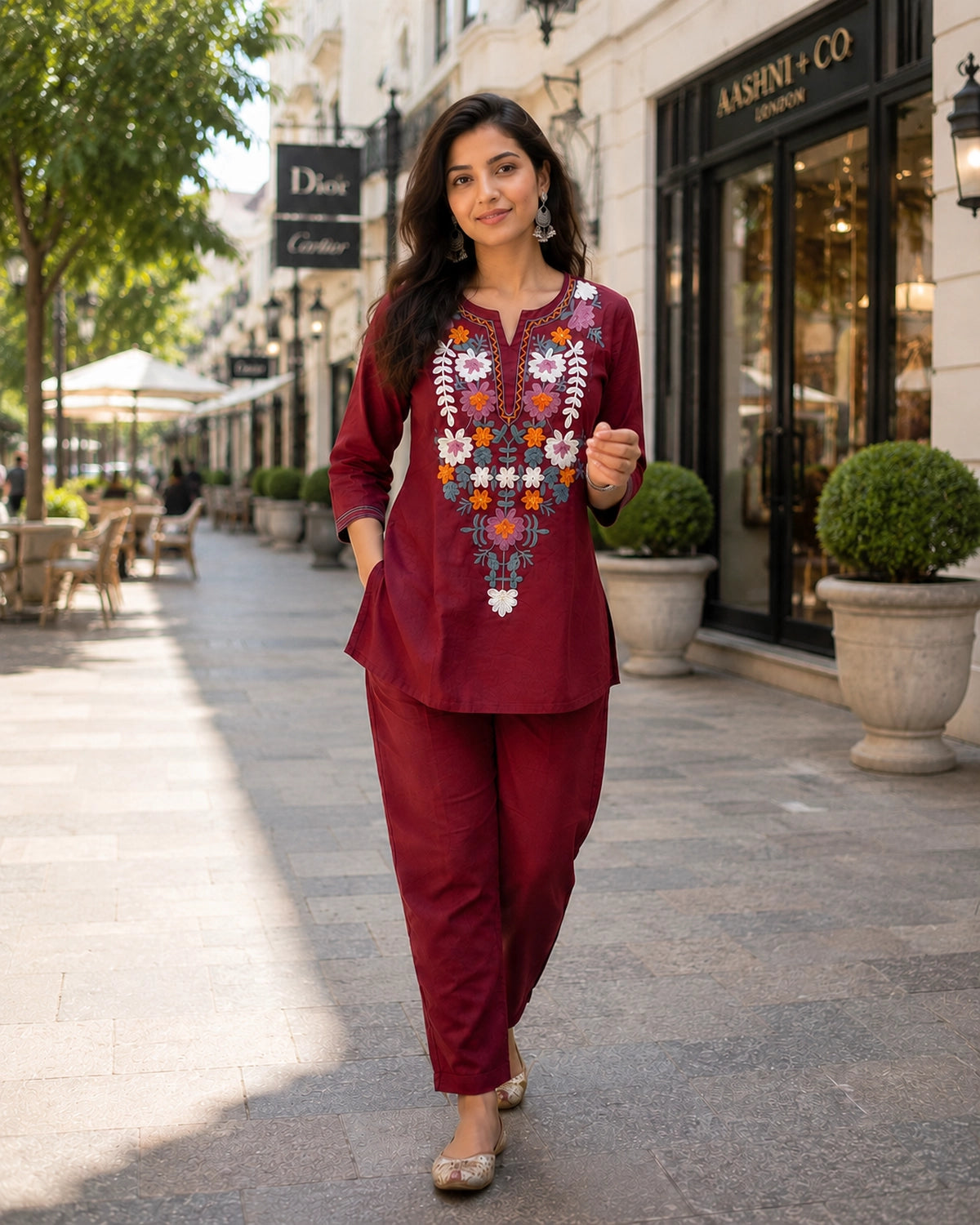 Thread Work Round Neck Rayon Co-ord Set