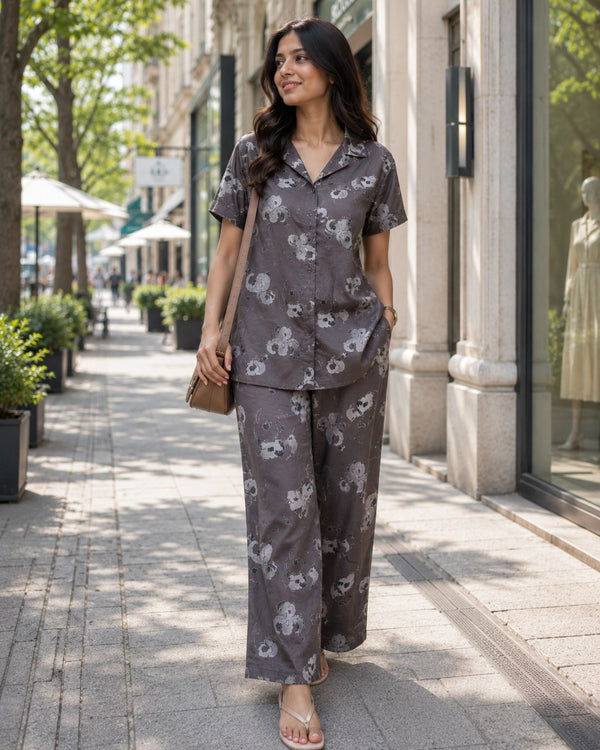 Grey Floral Print Rayon Co-ord Set for Daily Wear — image 3
