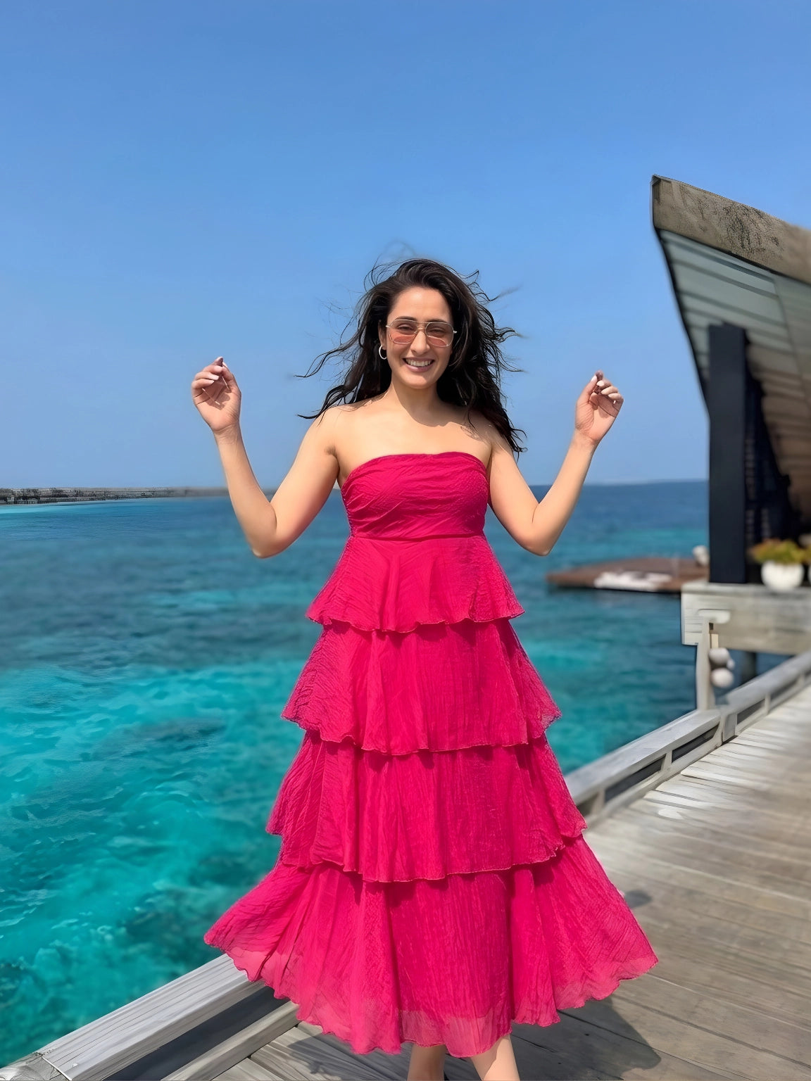 Vibrant Fuchsia Strapless Tiered Maxi Dress