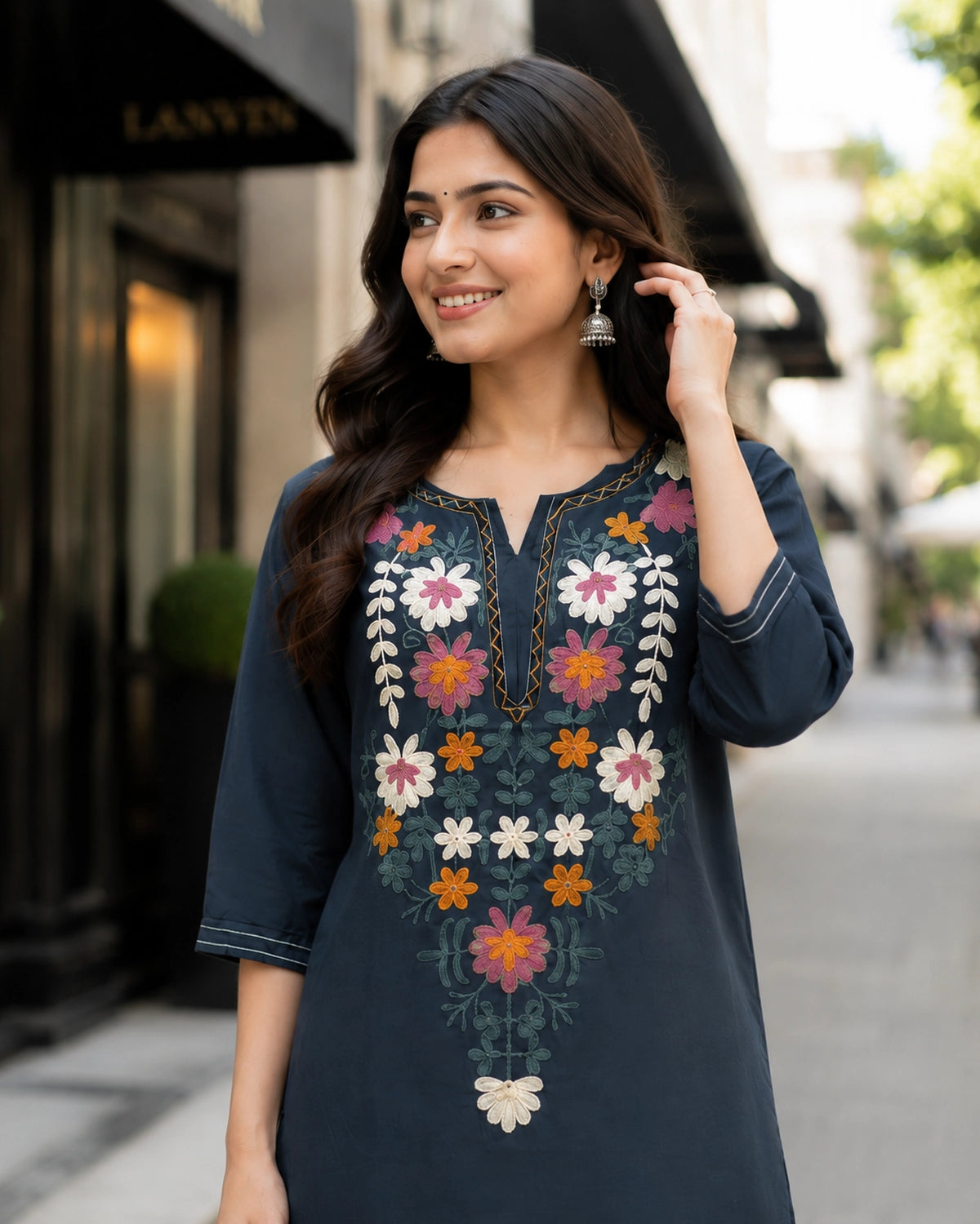 Thread Work Round Neck Rayon Co-ord Set