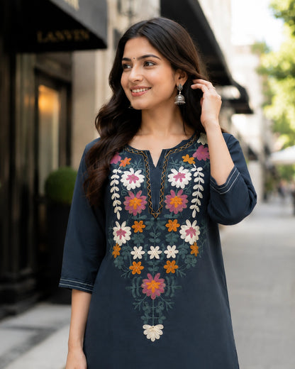 Thread Work Round Neck Rayon Co-ord Set