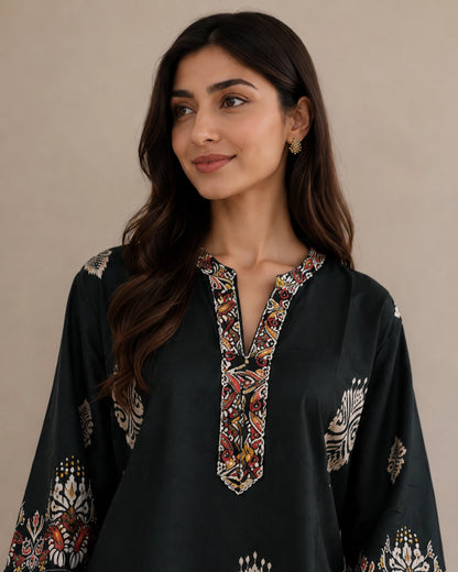 Dark Green Paisley Print Rayon Co-ord Set for Daily Wear