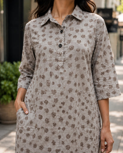 Block Print Rayon Co-ord Set with Collar Neck for Daily Wear