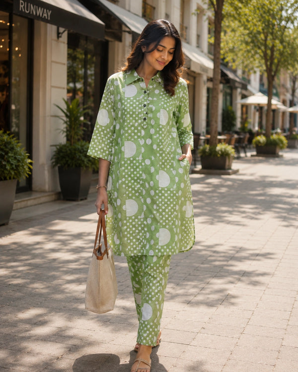 Polka Dot Cotton Co-ord Set with Collar Neck for Daily Wear — image 3