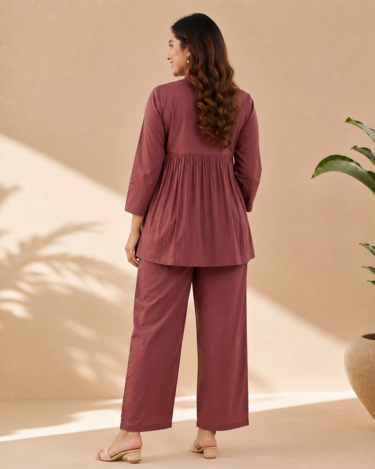 Mirror Work Cotton Co-ord Set with V Neck for Vacation Wear