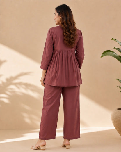 Mirror Work Cotton Co-ord Set with V Neck for Vacation Wear