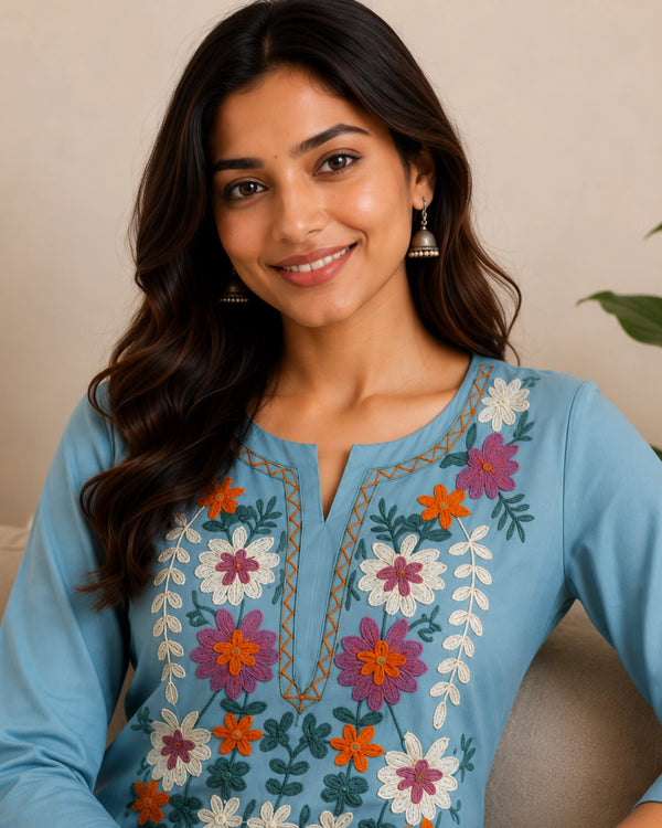 Thread Work Round Neck Rayon Co-ord Set — image 4
