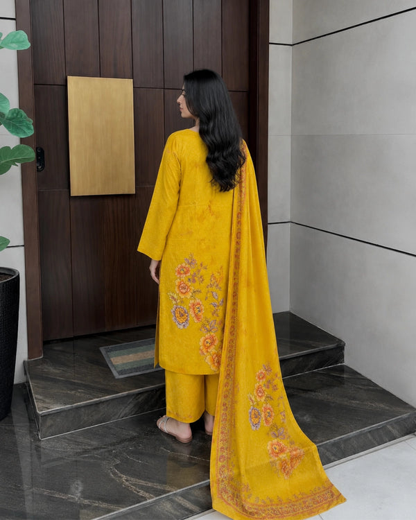 Mustard Floral Printed Rayon Kurta Pant Dupatta Set for Office Wear — image 4
