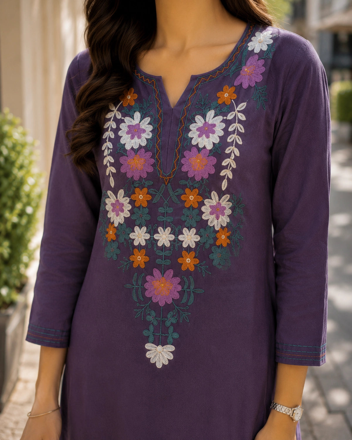 Thread Work Round Neck Rayon Co-ord Set