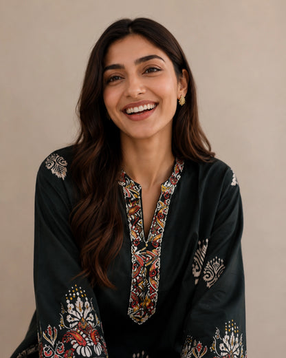 Dark Green Paisley Print Rayon Co-ord Set for Daily Wear
