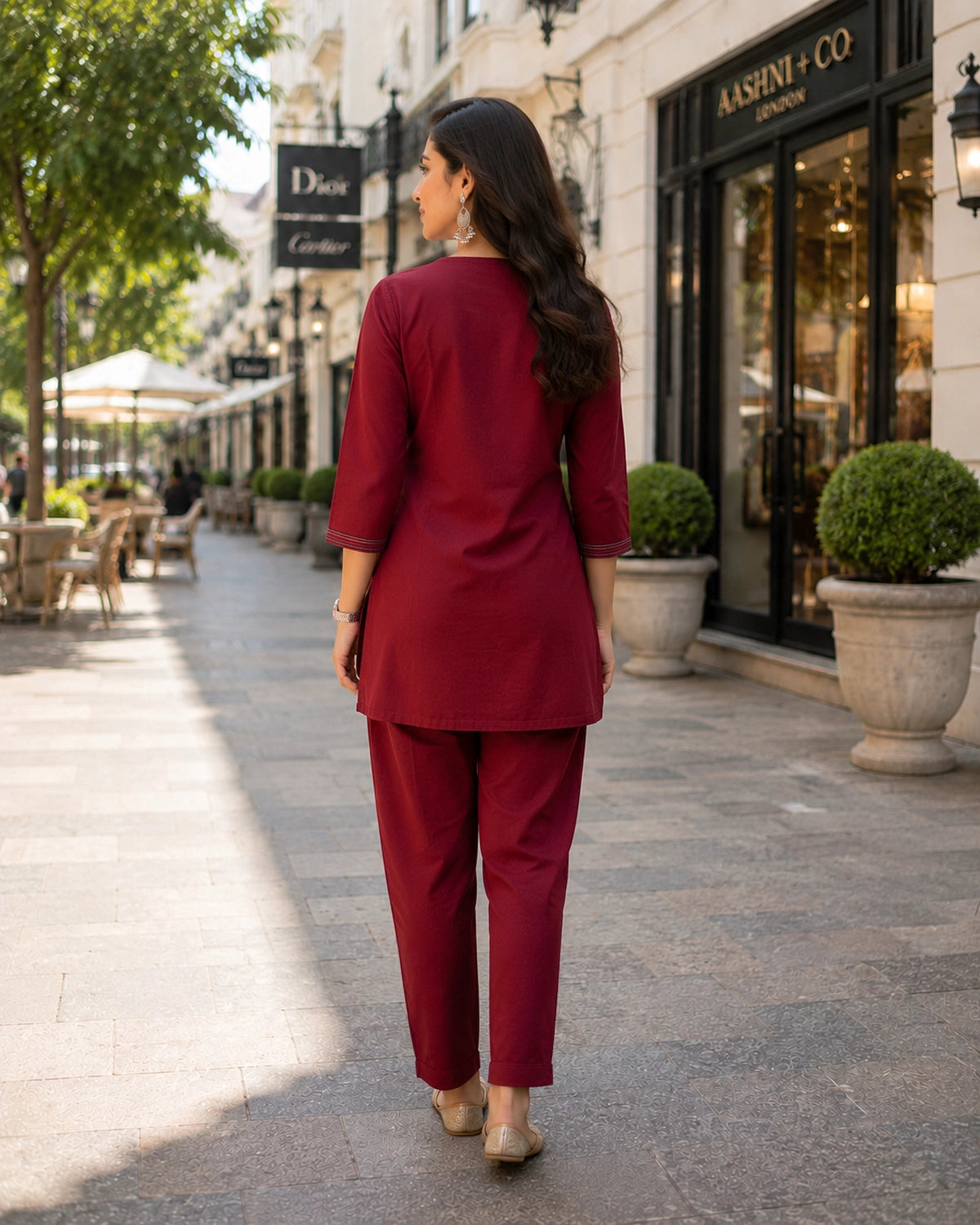 Thread Work Round Neck Rayon Co-ord Set