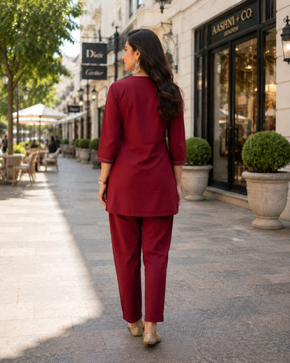 Thread Work Round Neck Rayon Co-ord Set
