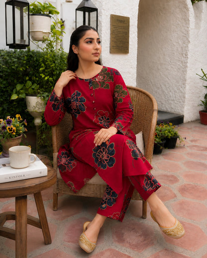 Floral Print Rayon Kurta Pant Set with Round Neck for Daily Wear