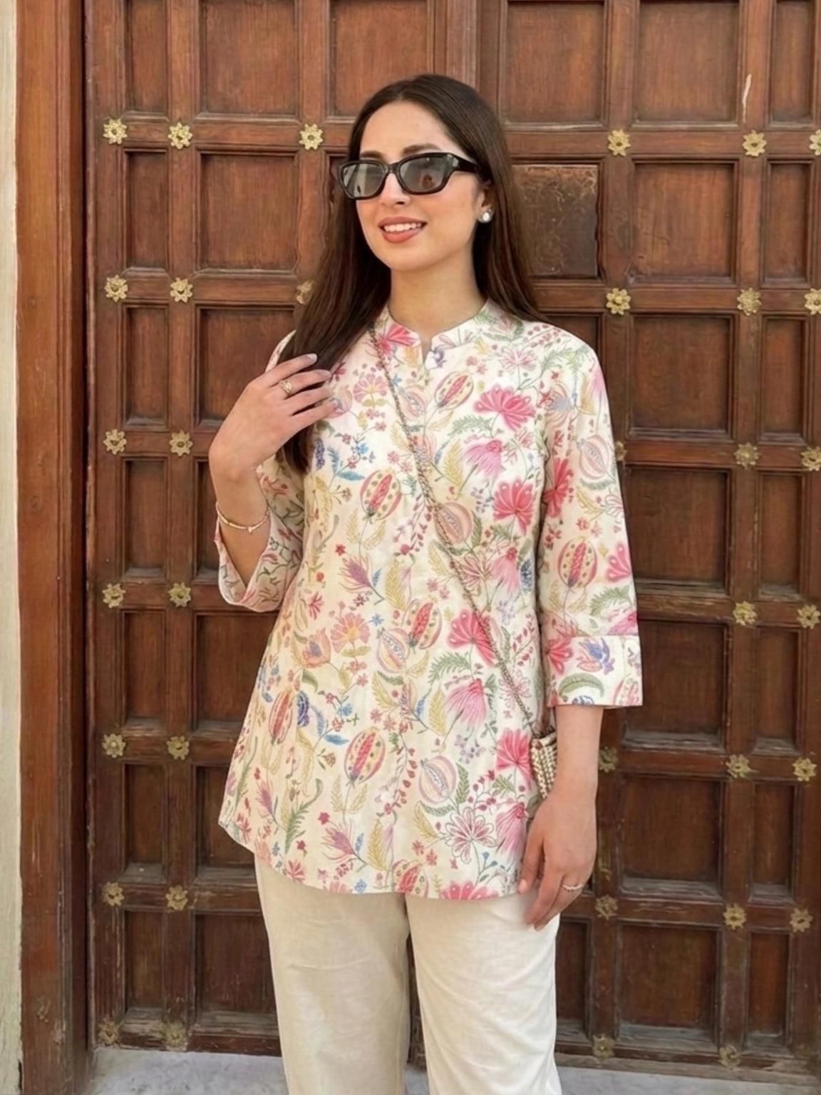 Multicolor Floral Print Short Kurti