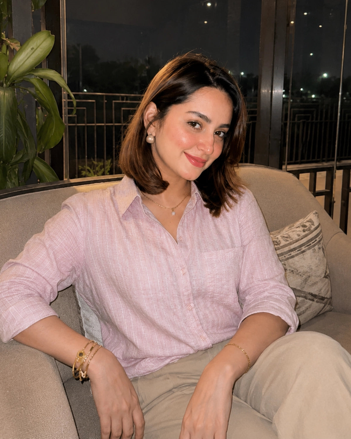 Striped Imported Shirt with Collar Neck and Full Sleeves for Office Wear