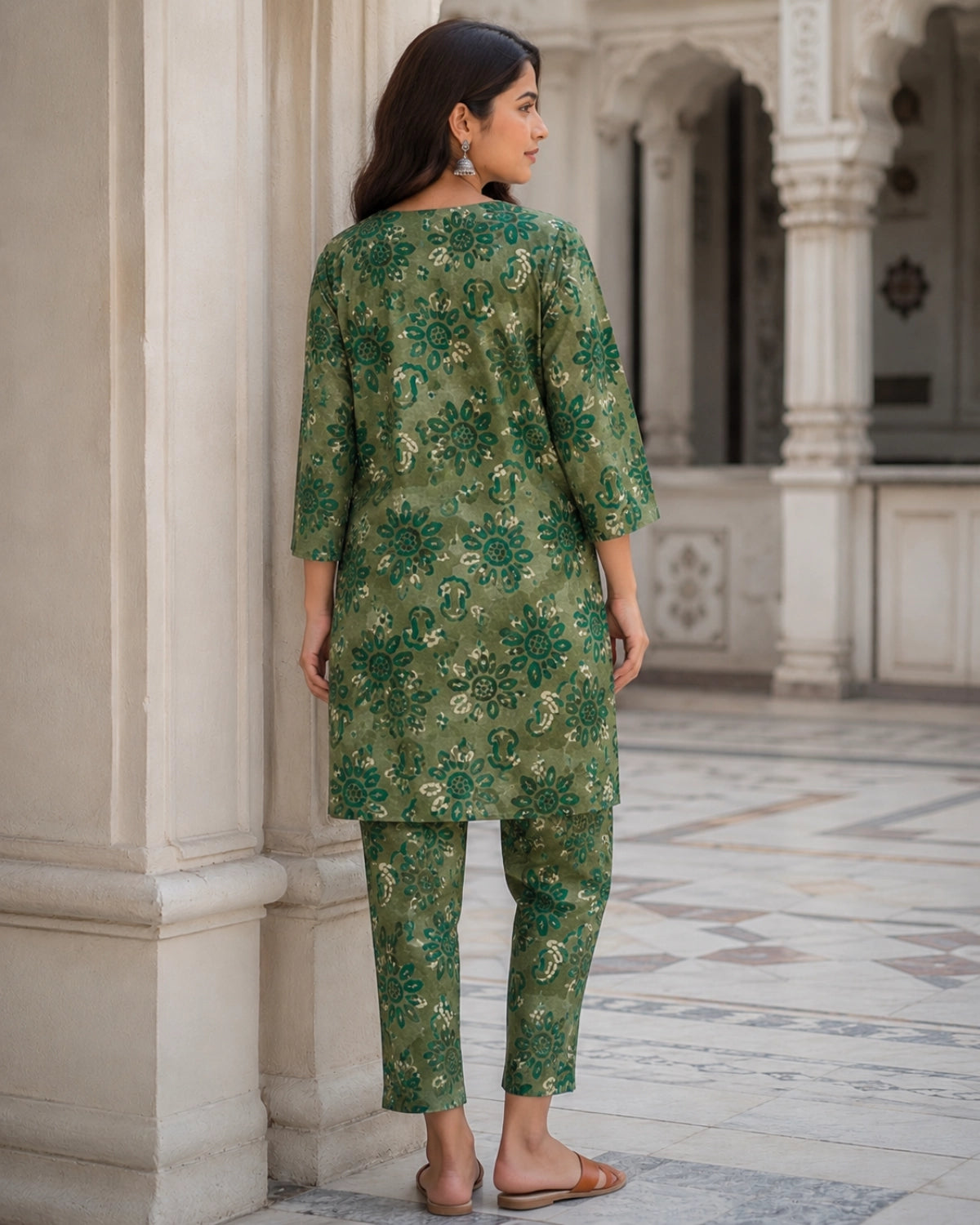 Green Floral Print Cotton Co-ord Set for Daily Wear