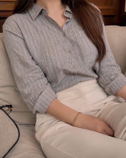 Striped Imported Shirt with Collar Neck and Full Sleeves for Office Wear