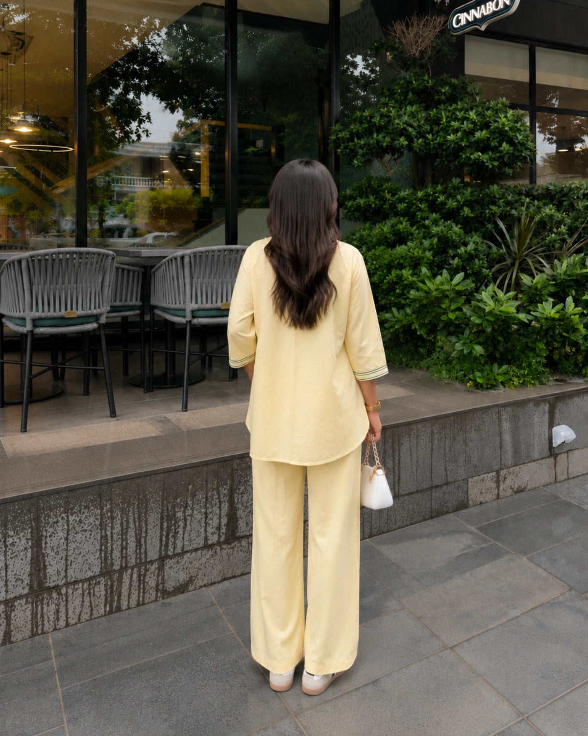 Butter Yellow Floral Embroidered Cotton Co-ord Set for Vacation Wear