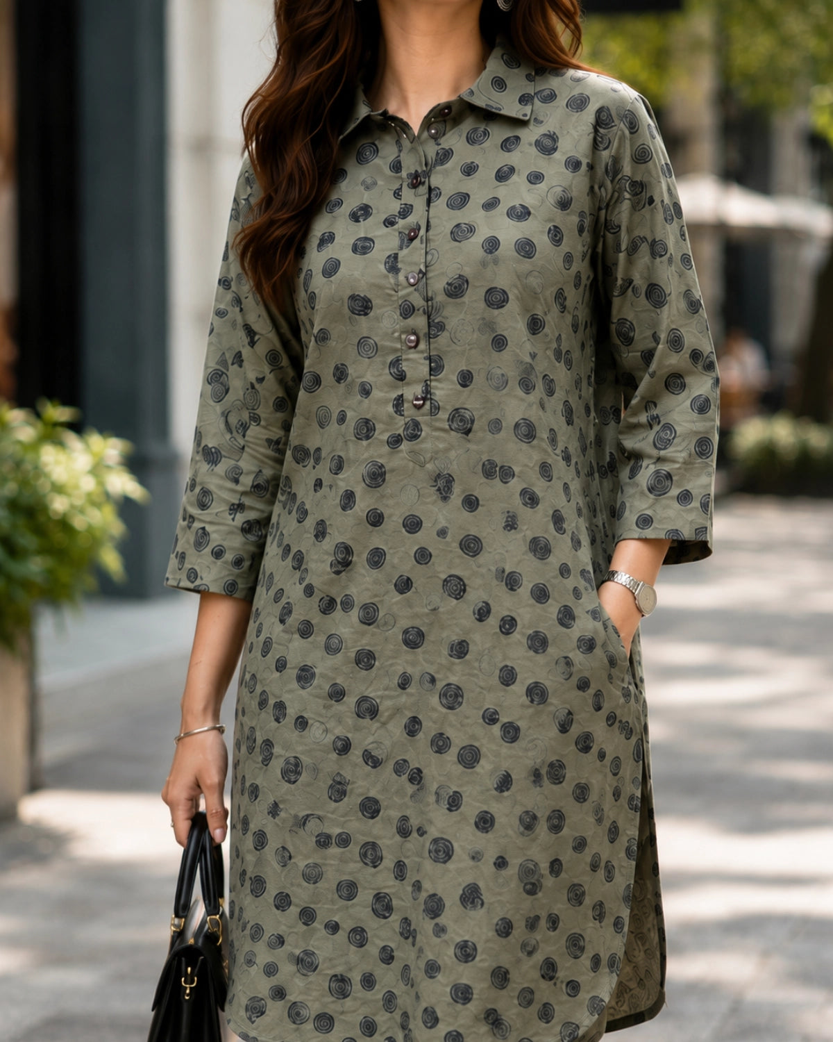 Block Print Rayon Co-ord Set with Collar Neck for Daily Wear