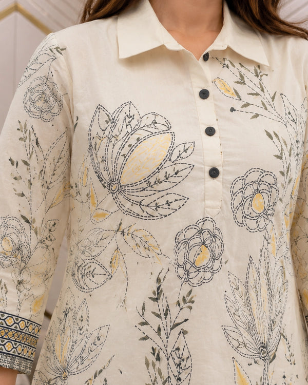 Floral Print Mul Mul Cotton Co-ord Set with Collar Neck for Daily Wear — image 3