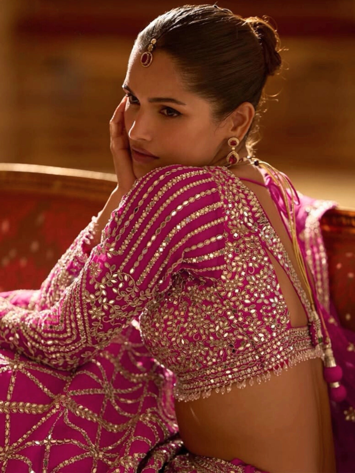 Rani Pink Hand-Embellished Mirror Work Lehenga Set