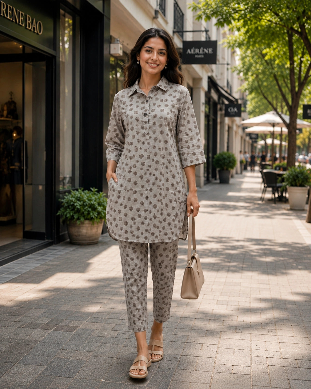 Block Print Rayon Co-ord Set with Collar Neck for Daily Wear