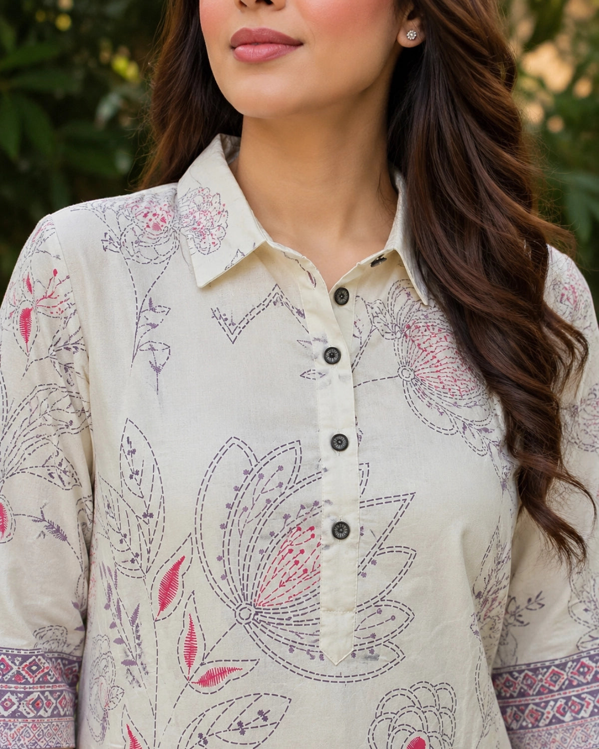 Floral Print Mul Mul Cotton Co-ord Set with Collar Neck for Daily Wear