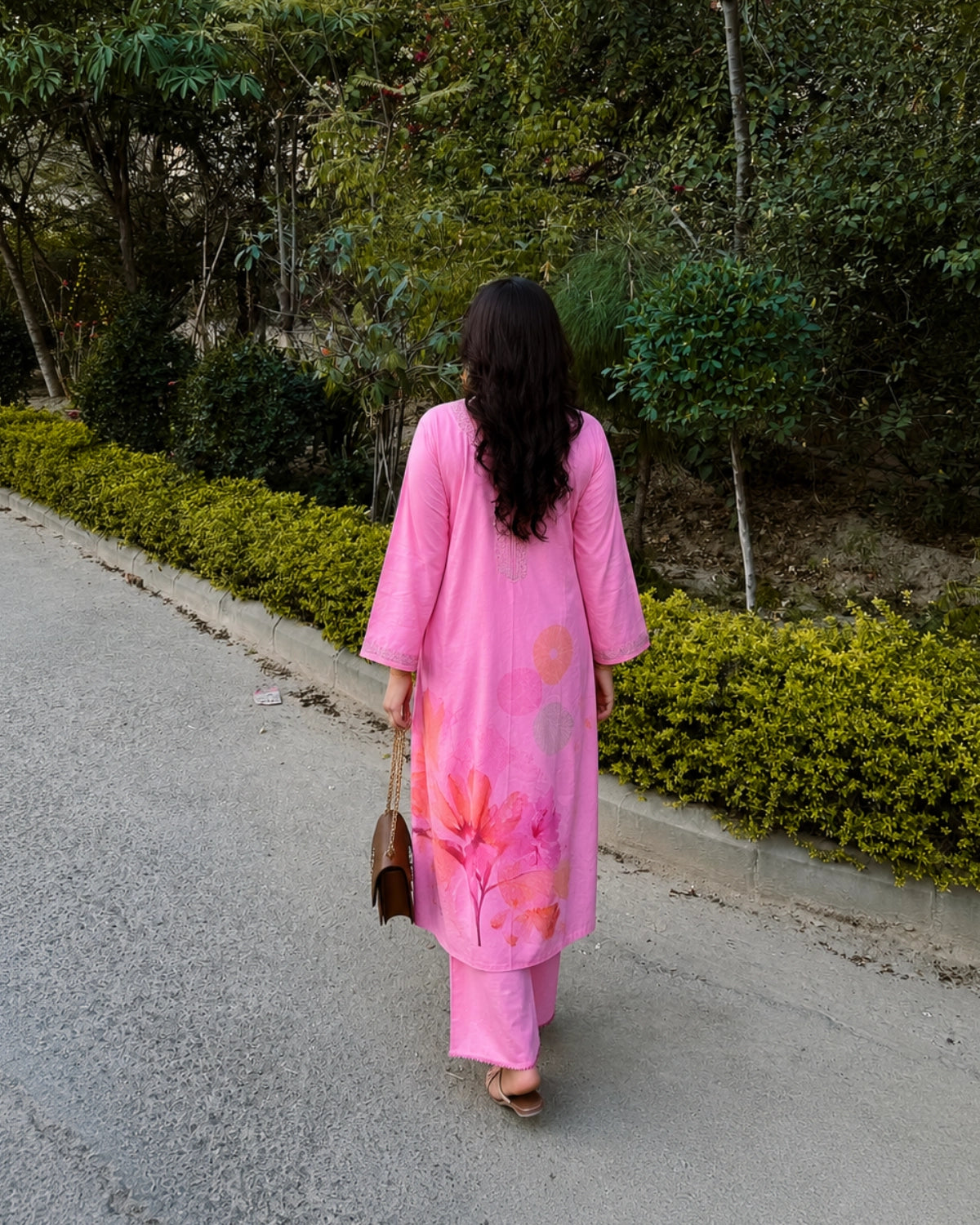 Pink Floral Embroidered Cotton Kurta Pant Set for Office Wear