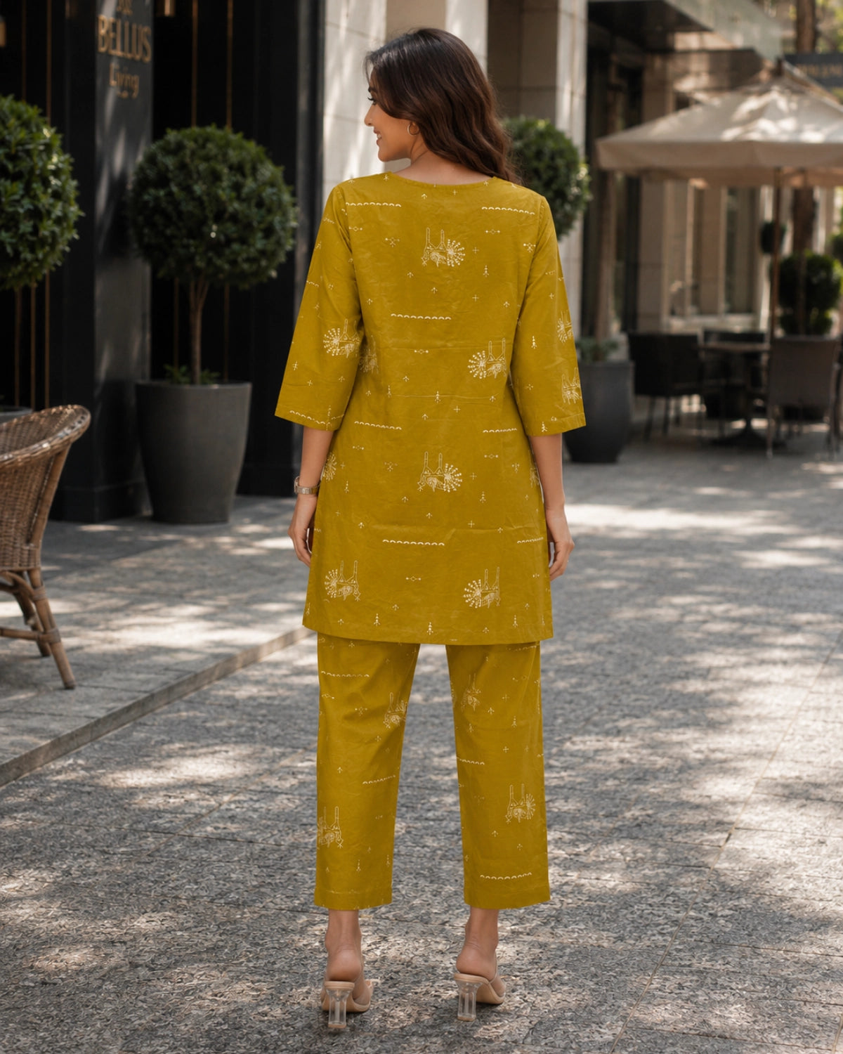 Warli Print Cotton Co-ord Set with V Neck for Daily Wear