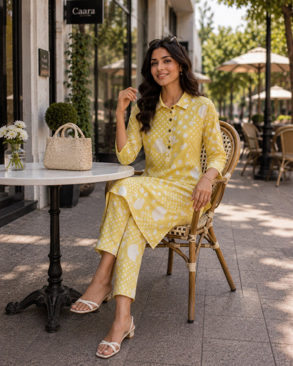 Polka Dot Cotton Co-ord Set with Collar Neck for Daily Wear