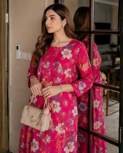 Floral Print Cotton Kurta Pant Set with Round Neck for Daily Wear