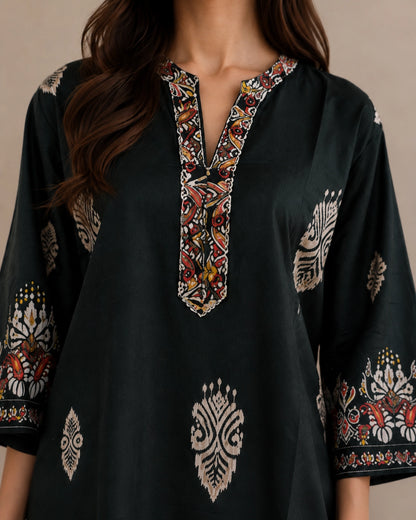 Dark Green Paisley Print Rayon Co-ord Set for Daily Wear