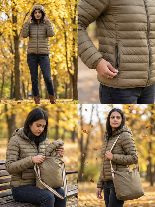 Olive Green Hooded Quilted Winter Jacket