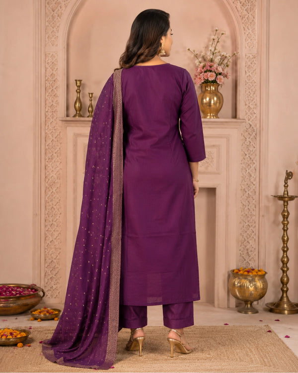 Wine Purple Thread Work Roman Silk Kurta Set for Festive Wear — image 4