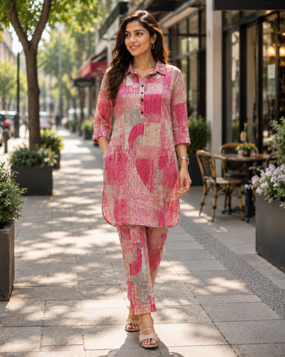 Grey Floral Print Rayon Co-ord Set for Daily Wear
