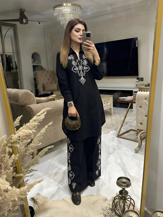 Classic Black Embroidered Co-Ord Set