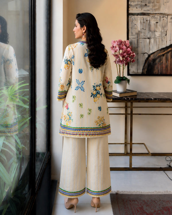 Ivory Lemon Floral Cotton Co-ord Set with Border for Vacation Wear — image 4