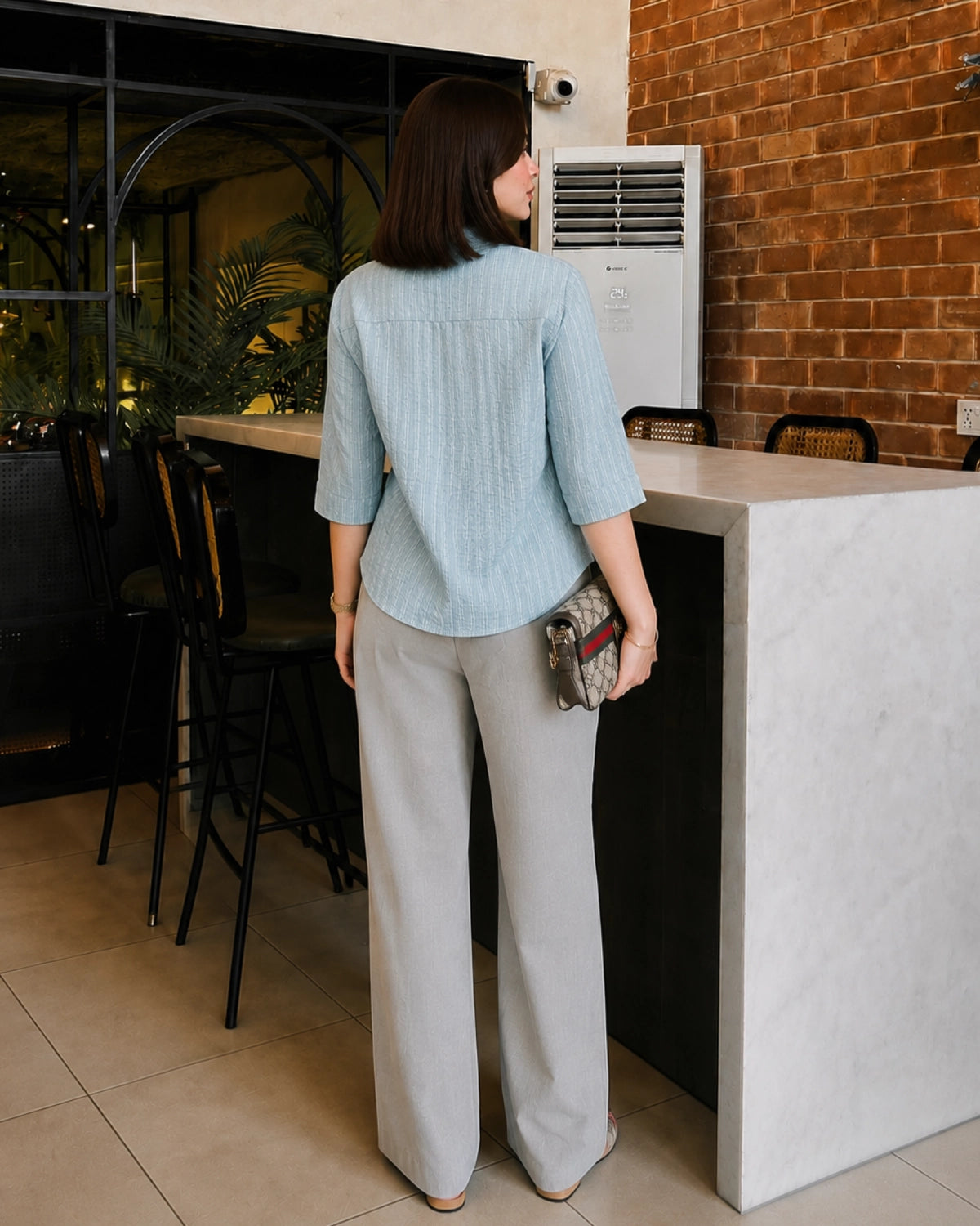 Striped Imported Shirt with Collar Neck and Full Sleeves for Office Wear