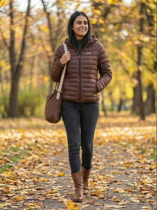 Chocolate Brown Hooded Quilted Winter Jacket