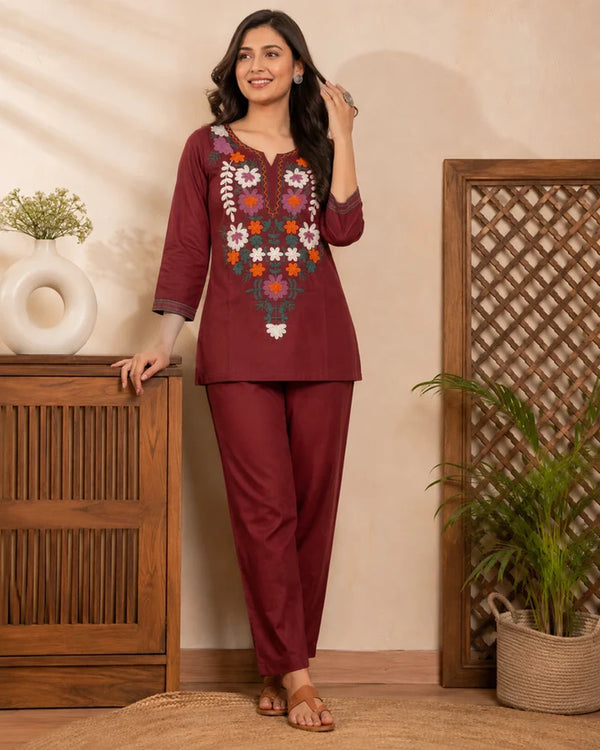 Thread Work Round Neck Rayon Co-ord Set — image 4