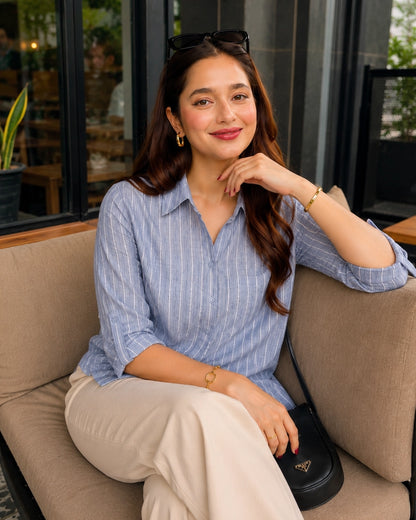 Striped Imported Shirt with Collar Neck and Full Sleeves for Office Wear