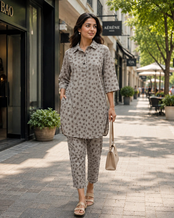 Block Print Rayon Co-ord Set with Collar Neck for Daily Wear — image 2