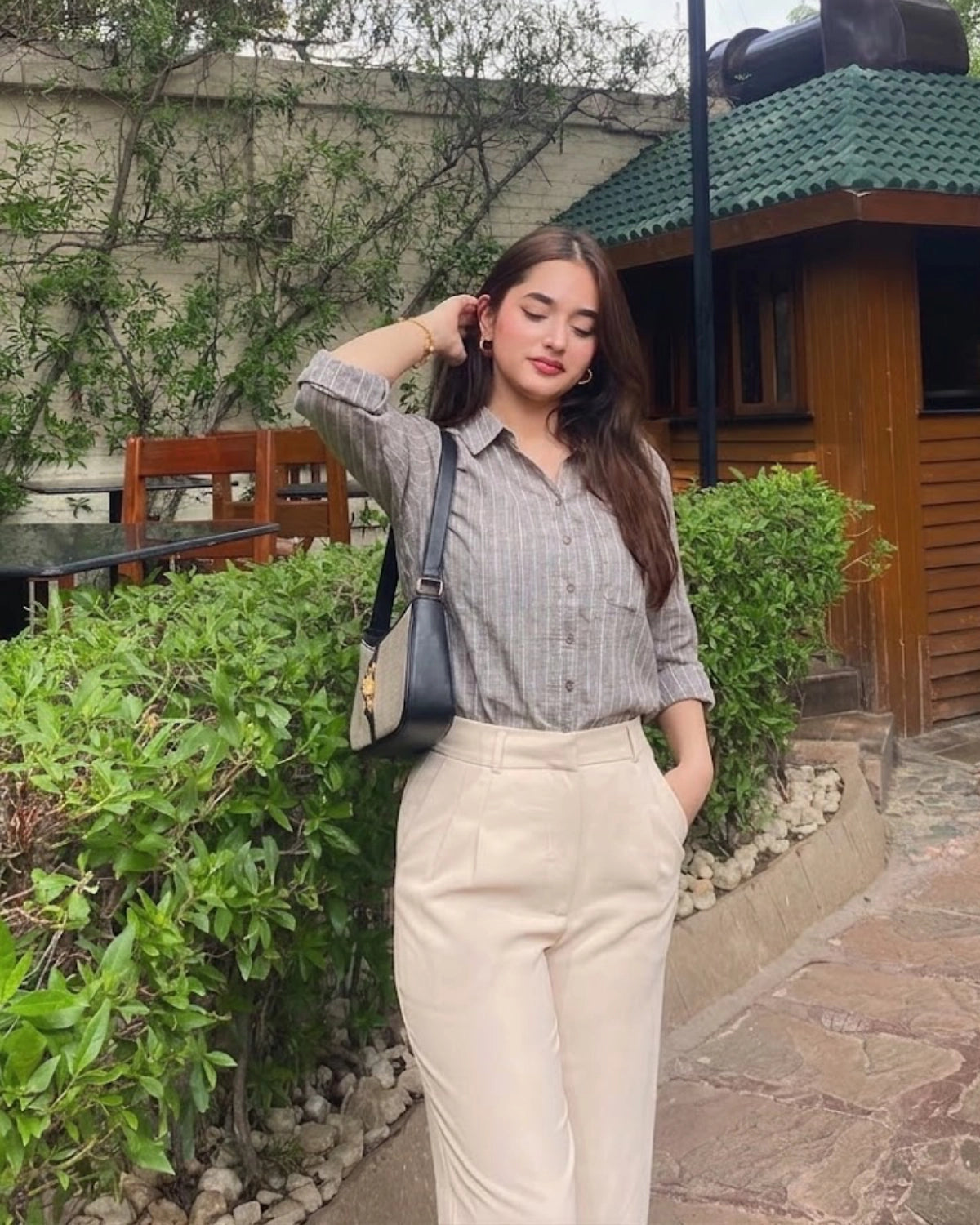 Striped Imported Shirt with Collar Neck and Full Sleeves for Office Wear