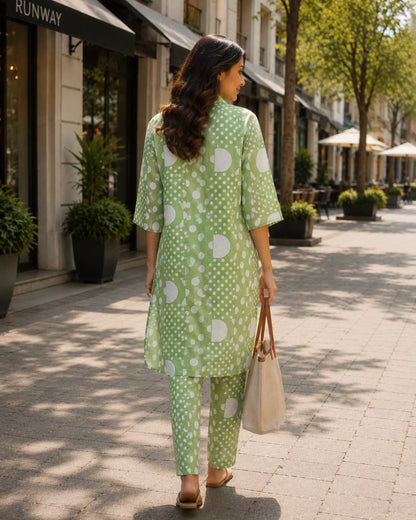 Polka Dot Cotton Co-ord Set with Collar Neck for Daily Wear