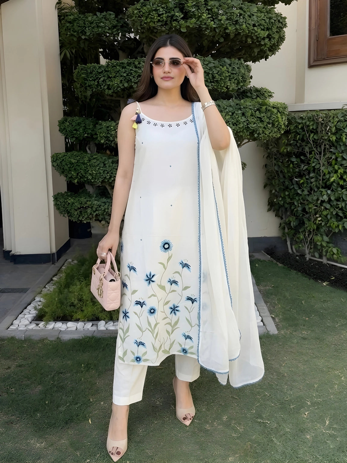 Pristine White Floral Embroidered Kurta Set