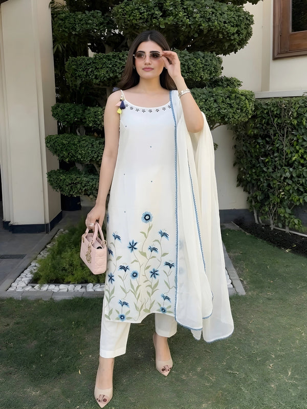 Pristine White Floral Embroidered Kurta Set
