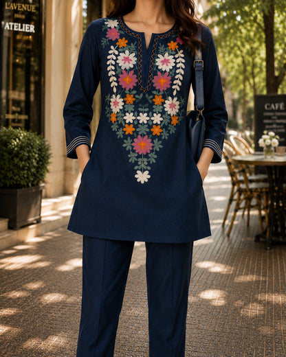 Thread Work Round Neck Rayon Co-ord Set