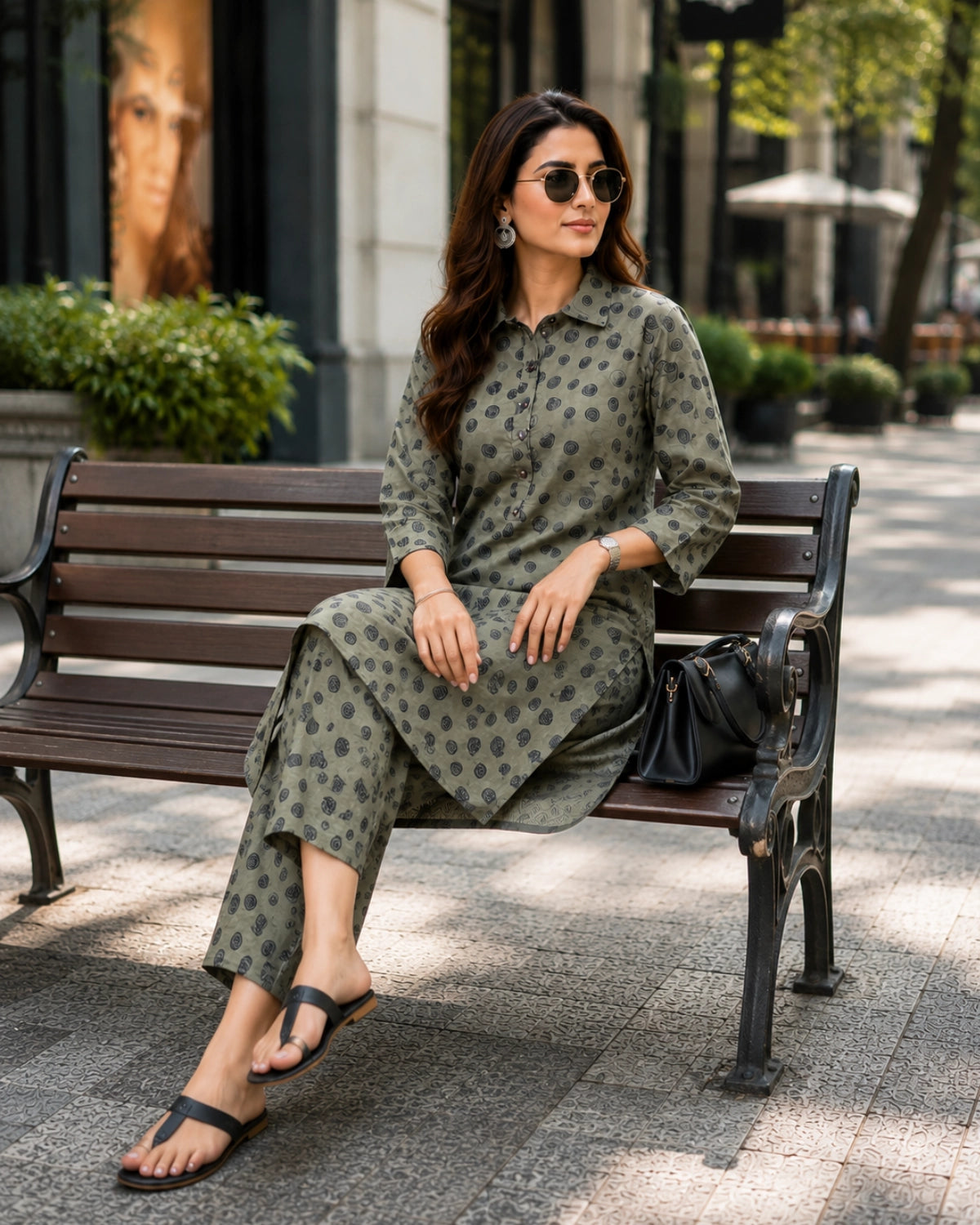 Block Print Rayon Co-ord Set with Collar Neck for Daily Wear