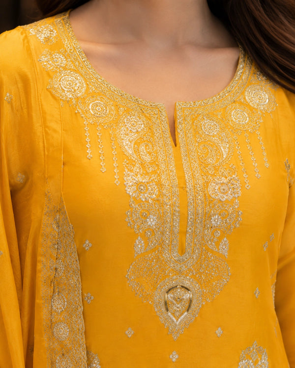 Mustard Yellow Thread Work Viscose Unstitched Suit for Daily Wear — image 3
